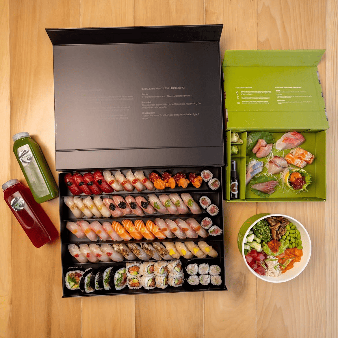 Premium sushi platter gift box with custom trays and compartments