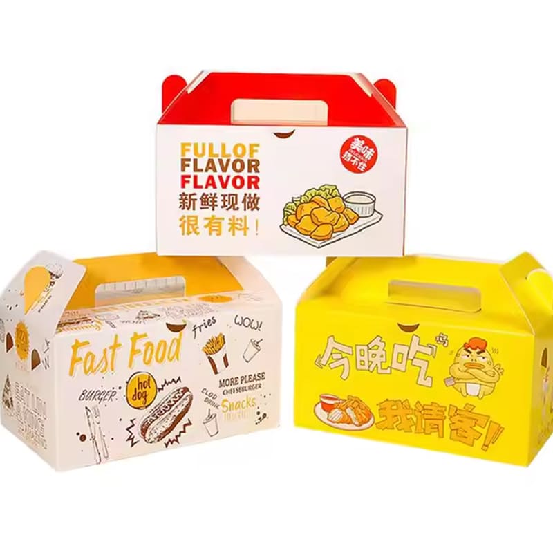 Custom takeaway fried chicken boxes with handle design