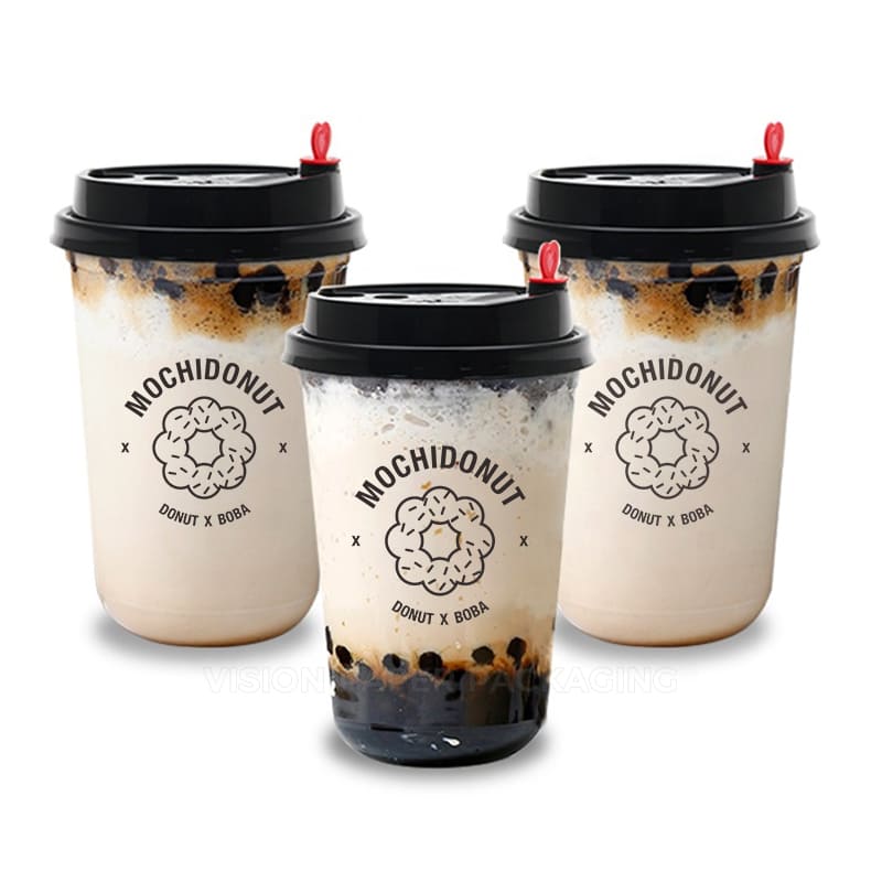 Printed boba cups with sip lids for milk tea and bubble tea