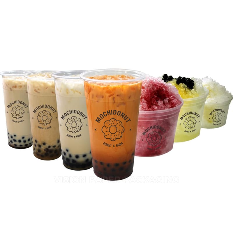 Custom drink cups for bubble tea, iced beverages and dessert drinks
