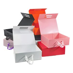 Custom rigid gift boxes with ribbon handles in multiple colors