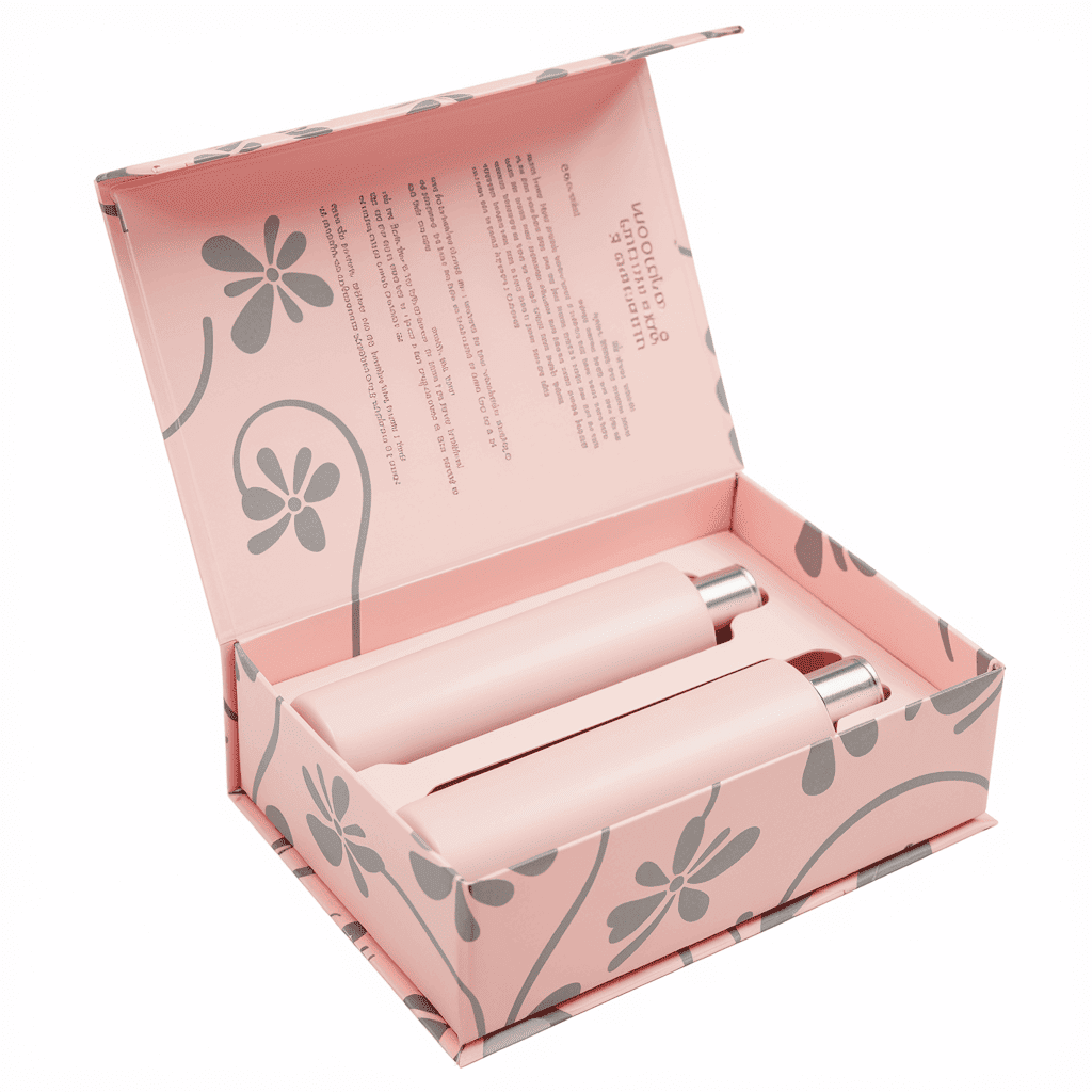 Custom cosmetic rigid gift box with fitted product insert