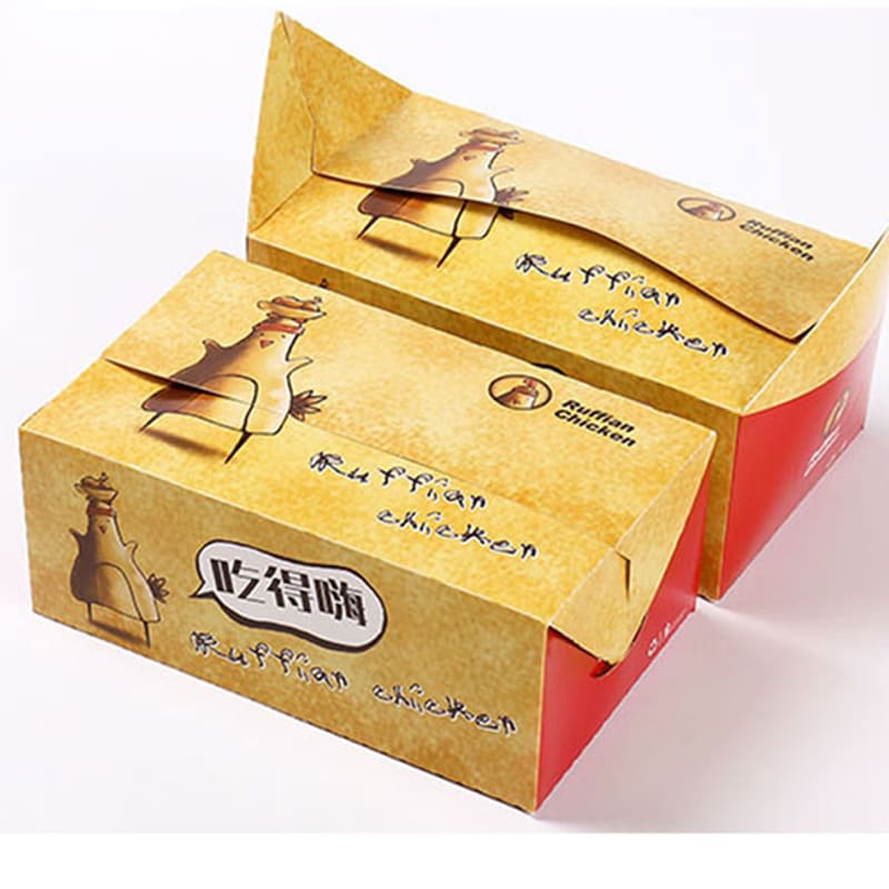 Printed fried chicken boxes for takeaway and fast food packaging