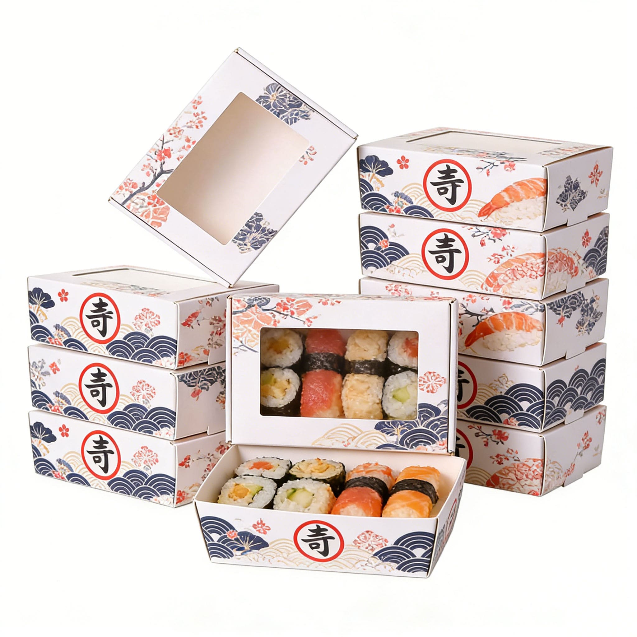 Custom printed sushi boxes with transparent display windows