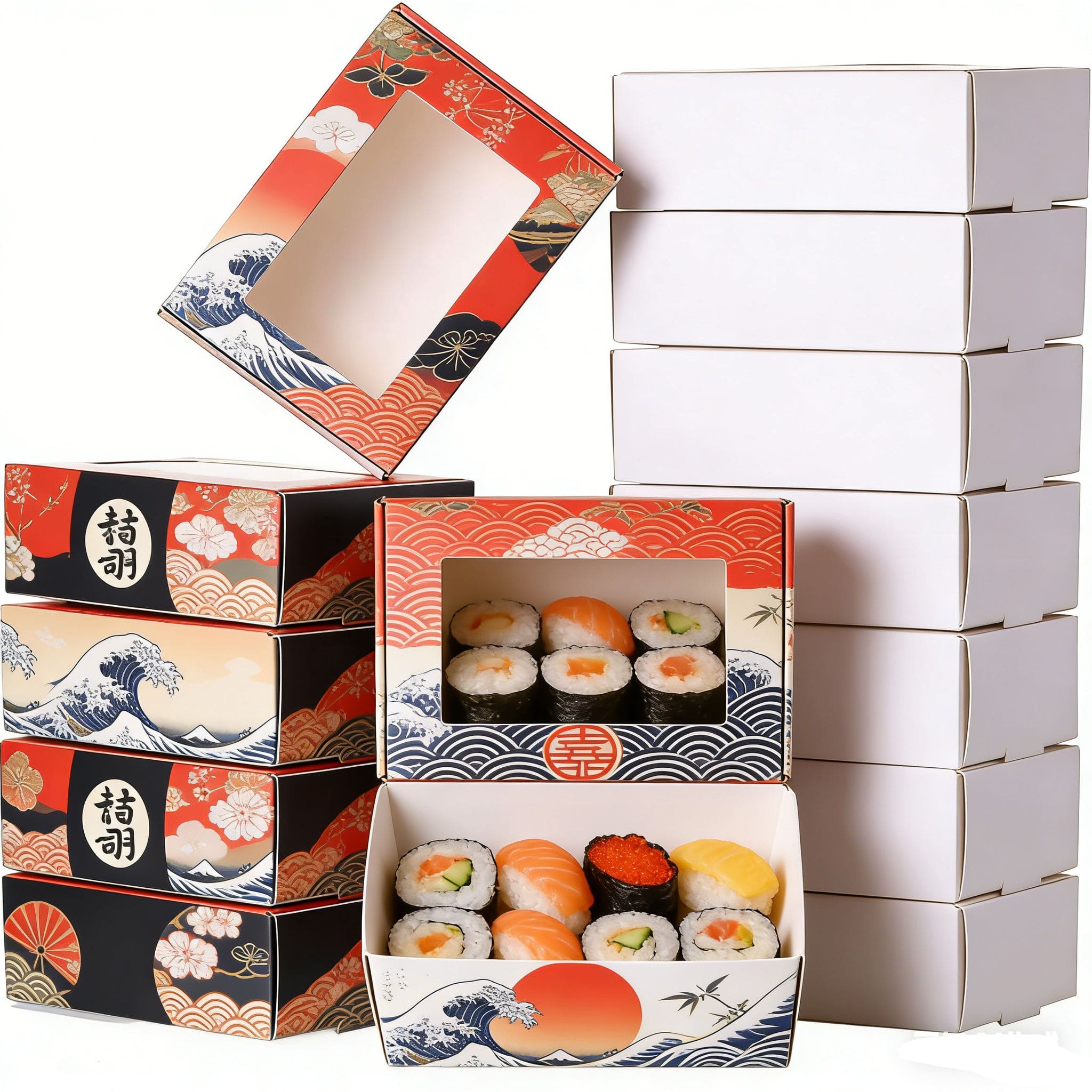 Japanese-style custom printed sushi boxes with window options