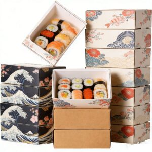 Custom printed sushi boxes with Japanese-style patterns