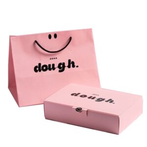 Custom pink cookie box with matching printed paper bag