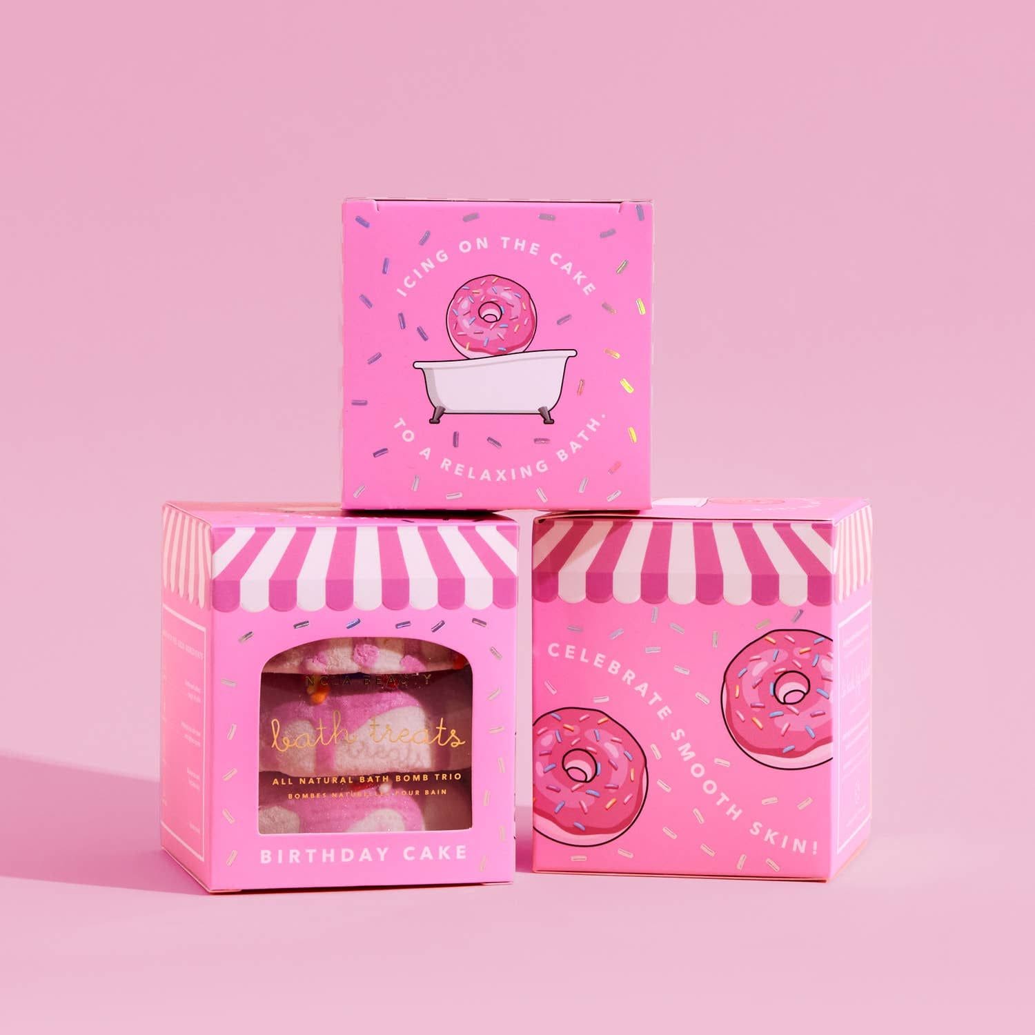 Pink window box for donut and dessert packaging