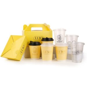 Custom coffee cups and carry box packaging for cafe takeaway service
