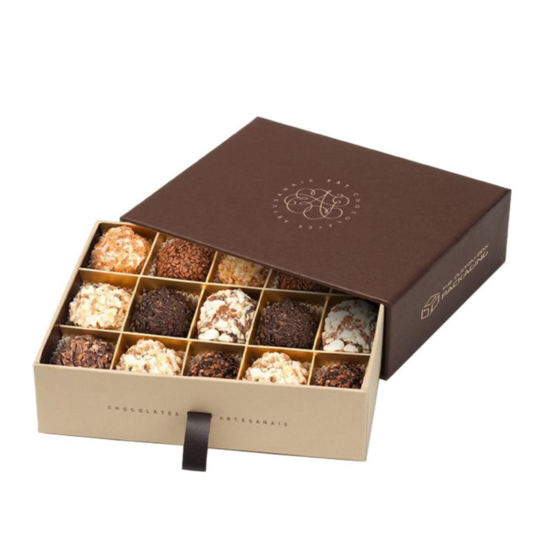 Drawer style chocolate box packaging with premium divider insert