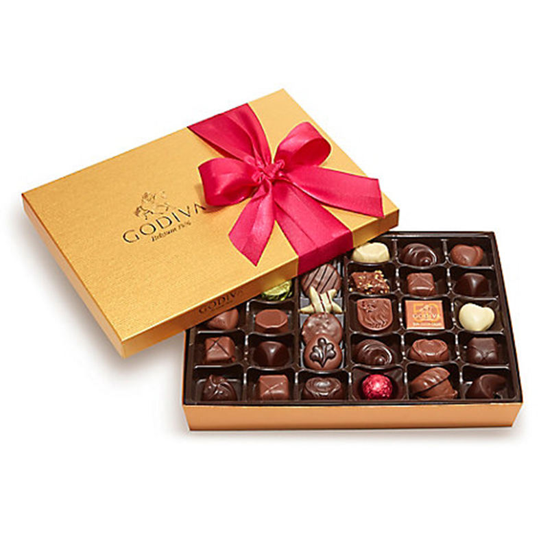 Gold chocolate gift box with ribbon for premium festive packaging