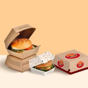 Custom burger box design collection with kraft and full-color printed styles