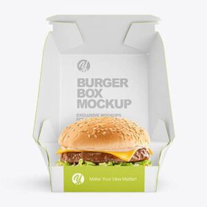 White custom logo burger box with green printed front panel