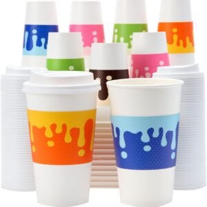 Colorful Paper Coffee Cups with Protective Cup Sleeves