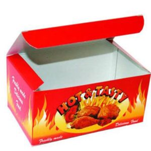 Red printed fried chicken box for takeaway food packaging