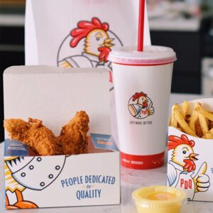 Custom fried chicken packaging set with chicken box, fries carton, paper cup and paper bag