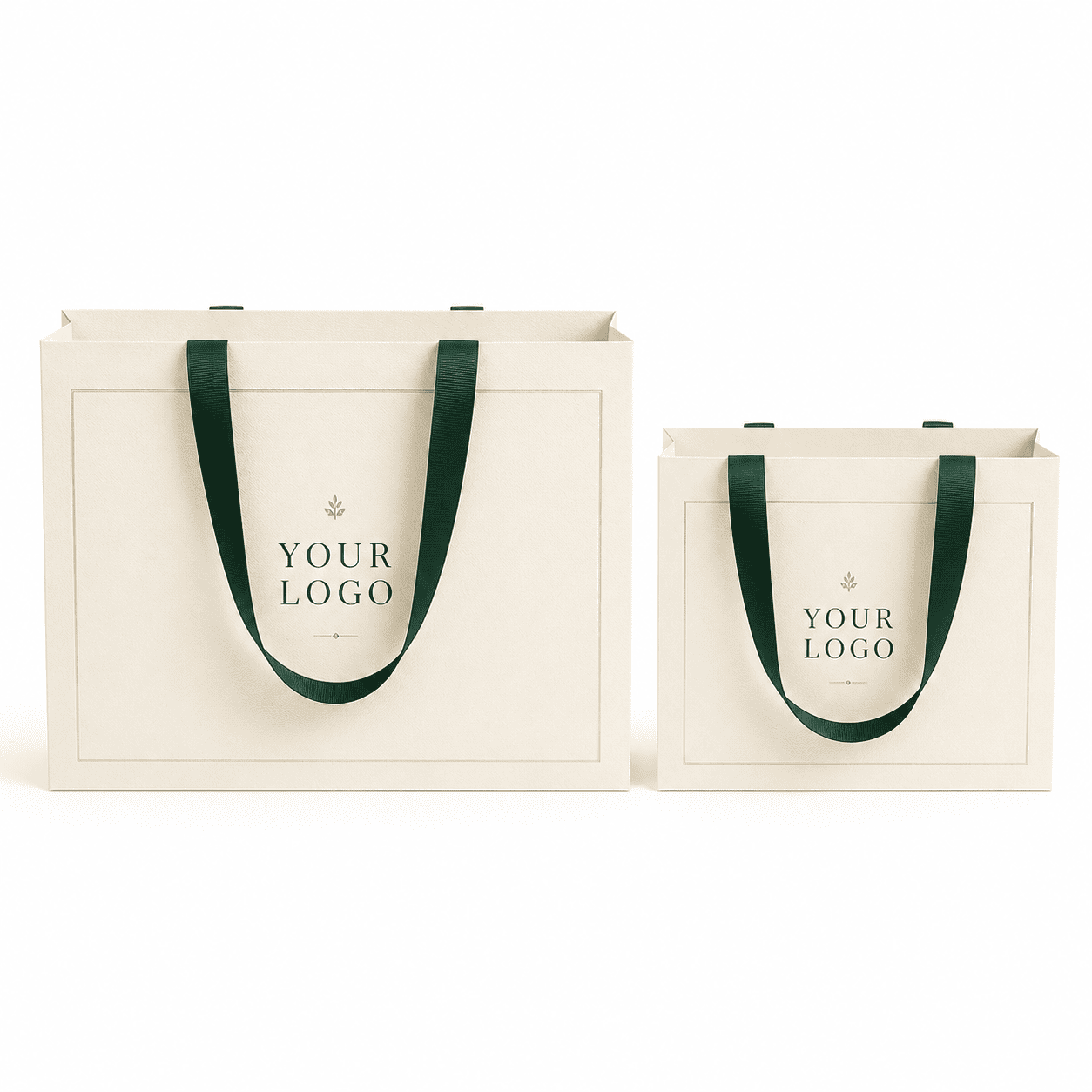 Custom luxury paper bags with ribbon handles in two sizes