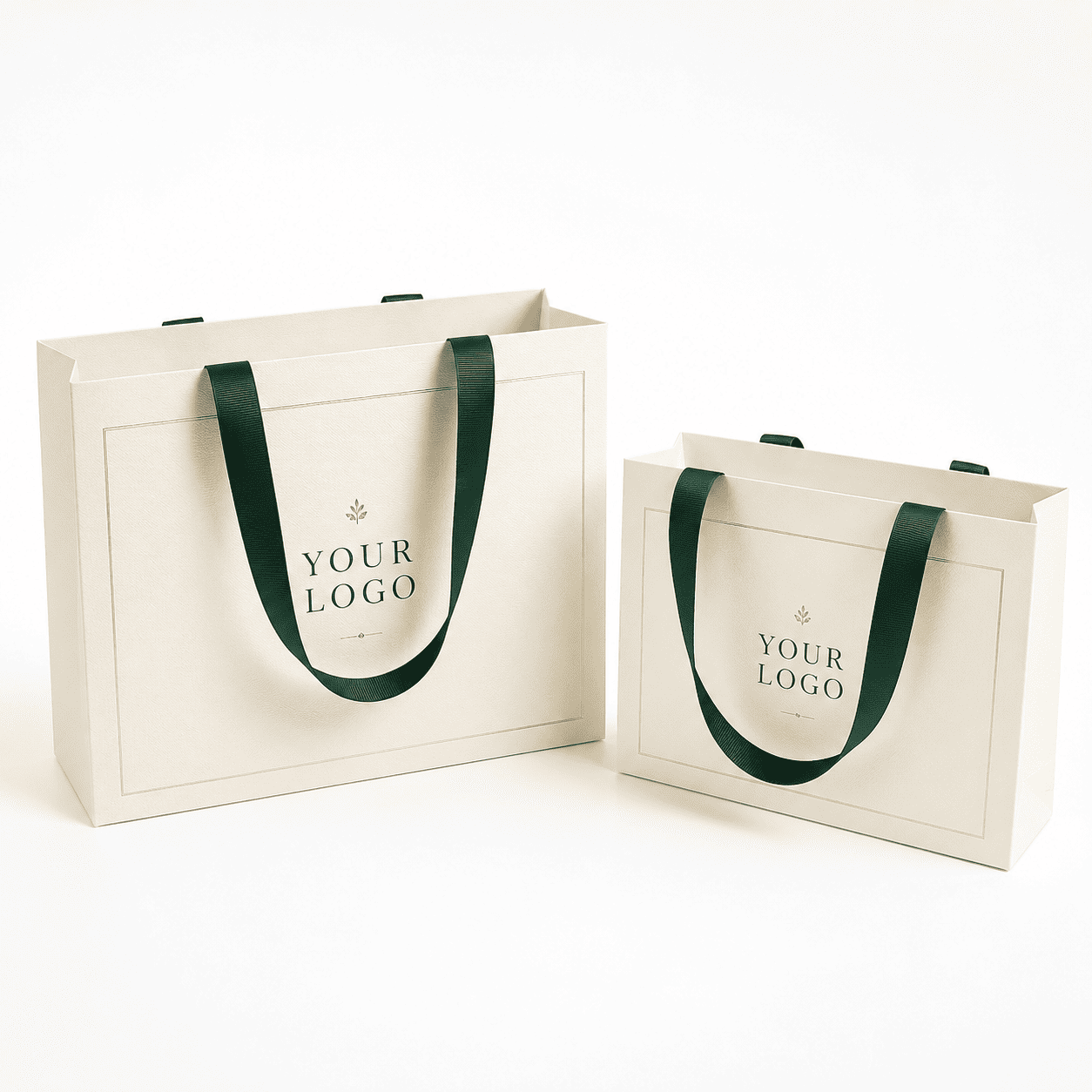 Custom paper shopping bags with printed logo in two sizes